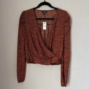 Express Rust Animal Print Wrap Blouse
